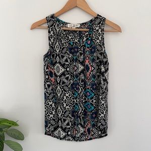 Closet closing 4/15, make offer! Pink Rose Tank Blouse Ikat Pattern XS